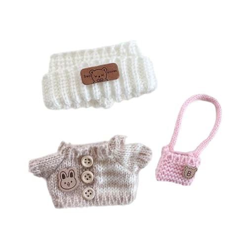 Oshhni 3 Stück Mini-Puppen-Outfits Hut-Pullover-Rucksack-Set Puppen-Kleidung-Anzug-Puppen-Ankleide-Spielzeug für 15cm 17cm Puppen-Neujahrs Geschenke, Weiß Khaki Und Pink von Oshhni