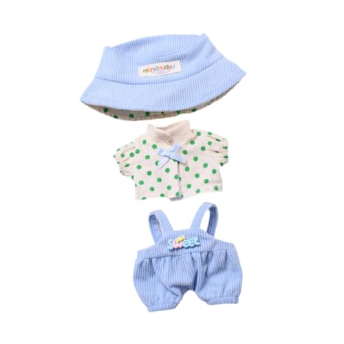 Oshhni 3-teilige Puppen-Hosenträgerhose mit T-Shirt-Mütze, Miniatur-Kleidungs-Outfits für 15–17 cm große Puppen, Blau von Oshhni