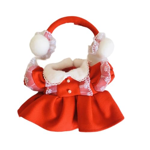 Oshhni 38cm Puppe Kleidung DIY Stilvolle Foto Requisiten Puppe Kleidung Zubehör Kleid Ersatz, Rot Und Ohrenschützer von Oshhni