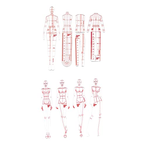 Oshhni 8 Stücke Mode Zeichnung Vorlage Machthaber Set, Frau schneidern Humanoiden Muster Design, Kleidung Messung Französische Kurven Lineale A4 Muster Papier Ent von Oshhni