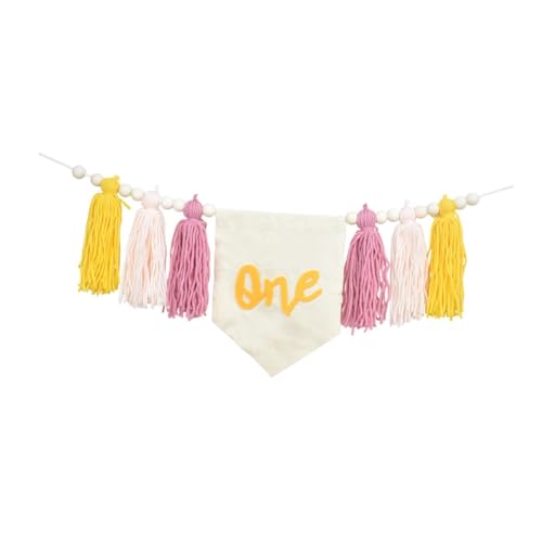 Oshhni Erstes Geburtstagsbanner mit Quasten Und Holzperlen 200 cm, Multi Pink von Oshhni