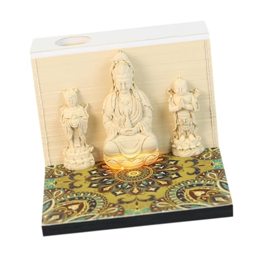 Oshhni -Kalender 2025, Mehrzweck-Kalender, Guanyin-Buddha, einzigartiger 3D-Notizblock, 3D-Papierskulptur-Kalender für Büro und Schule von Oshhni