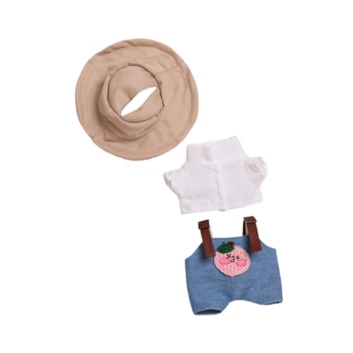 Oshhni Plüsch Puppe Kleidung für 15cm 17cm Puppe Overalls Shirt mit Hut Komfortable Cartoon, Rosa Pfirsich von Oshhni