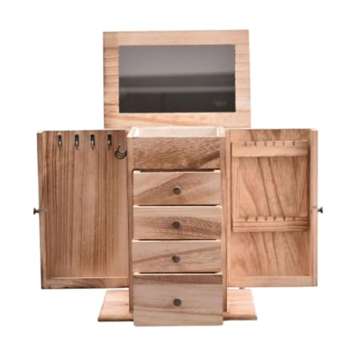 Oshhni Schmuckaufbewahrungsbox, Schmuck-Organizer mit Spiegel, Holz, Bauernhaus-Schmuckschatulle aus Holz, Schmucketui für Ringe, Ohrringe, Uhren von Oshhni