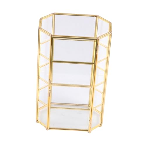 Oshhni Schmuckschatulle aus Glas, Schmuckkästchen, Organizer, geometrisch, dekorativer Behälter, Schmuck-Vitrine, Make-up-Aufbewahrungsbox für Ohrringe von Oshhni