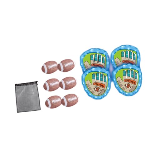 Oshhni Selbstklebendes Wurf- und Fangspiel-Set, Freizeit-Spielset mit 4 Schlägern und 6 Bällen, Softball-Set für Kinder für Jungen und Erwachsene, Rasen, Blau mit Rugby von Oshhni