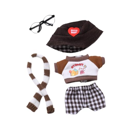 Oshhni Süße Puppe Kleidung Anzug Mini abnehmbare Kostüm Zubehör Puppe Kleidung Set Puppe Top Hosen Outfits für 17 cm Anhänger Puppe, Schal-Set Brille von Oshhni