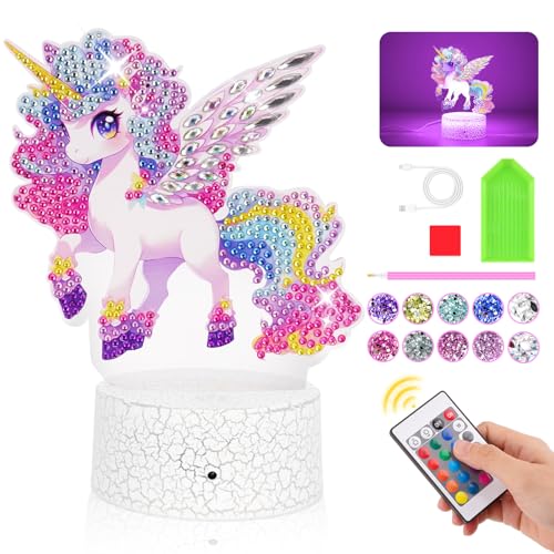 Einhorn Geschenke für Mädchen 5 6 7 8 9 Jahre: Basteln Mädchen 7 8 9 10 Jahre Diamond Painting Nachtlicht Bastelset Kinder ab 6 8 10 Jahren Spielzeug Mädchen 5-12 Jahr Coole Geschenkideen Zimmer Deko von Osikay