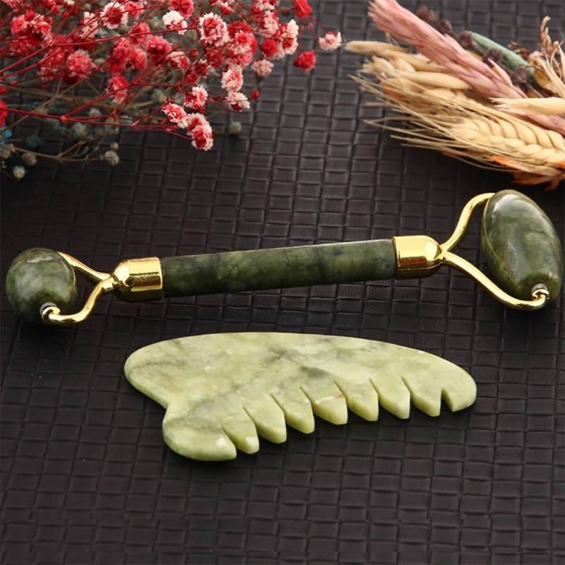 Jade Roller Und Kamm Gua Sha Massage Set - Gesichts- Hautpflegesteine Stein + Gesichtsroller von OsmanliGems