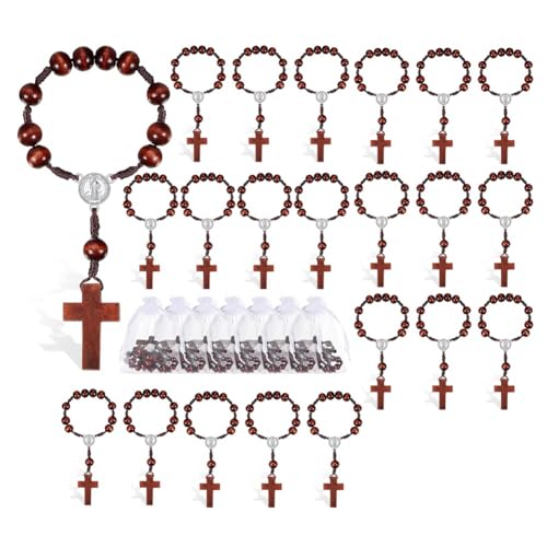 Osmond 30 Stück Tauf-Rosenkranz, Bibelvers, Mini-Taufgeschenke, Holzrosenkranz für Erstkommunion, Geschenk, mit 30 Organzabeuteln von Osmond