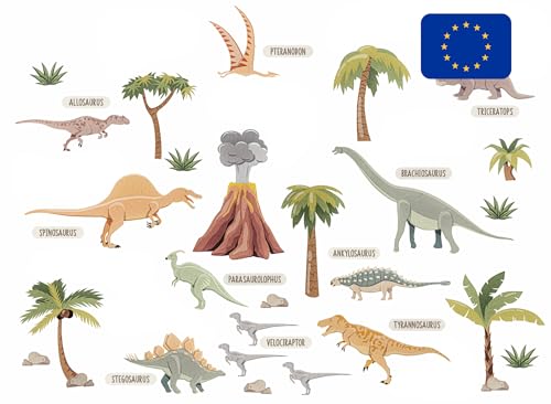 Osomhome Dino Wandtattoo Dinosaurier (265x175cm) I Wandsticker Dinosaurier | Dino Deco Kinderzimmer Junge & Mädchen | Vulkan Baum Velociraptor Brachiosaurus Ankylosaurus Stegosaurus os3235 von Osomhome