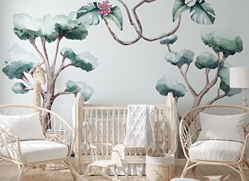 Osomhome | SAVANNA SPIRIT XXL | Wandtattoo Kinderzimmer Wandsticker Tropische Bäume | Babyzimmer Wanddeko Tapete | Dschungel Selbstklebend Wandbilder (os4063) von Osomhome