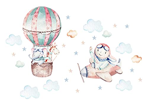 Osomhome Wandtattoo Kinderzimmer Junge & Mädchen: Junge, Flugzeug, Heißluftballon (280x170cm) | Wandsticker Kinderzimmer Deko | Babyzimmer Deco Wanddeko | Wandaufkleber Wandbild Kinderbilder os7818 von Osomhome