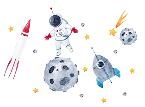 Osomhome Wandtattoo Kinderzimmer Kosmos (180x130cm) | Kinderzimmer Junge & Mädchen | Deko Babyzimmer Wanddeko | Wandaufkleber Wandbild Kinderbilder Wandsticker |Rakete Sterne Astronaut Planeten os8401 von Osomhome