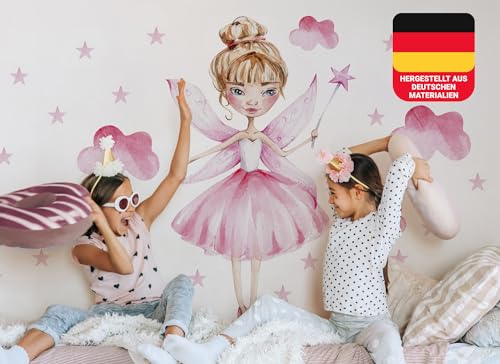 Osomhome Wandtattoo Kinderzimmer Mädchen Fee (200x190cm) | Kinderzimmer Deko Babyzimmer Wanddeko | Wandaufkleber Wandbild Kinderbilder Wandsticker | Wolken Sterne Zauberstab os6604 von Osomhome