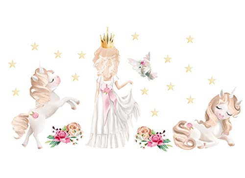 Osomhome Wandtattoo Kinderzimmer Mädchen Prinzessin (220x115cm) | Kinderzimmer Deko Babyzimmer Wanddeko | Wandaufkleber Wandbild Kinderbilder Wandsticker | Castle, Burg, Einhorn os6210 von Osomhome