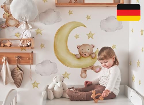 Osomhome Wandtattoo Kinderzimmer Mädchen & Junge: Baerchen & Mond (135x100cm) | Kinderzimmer & Babyzimmer Deko | Wandsticker & Wanddeko Kinderzimmer | Wandaufkleber Kinderzimmer Wall Stickers ms2841 von Osomhome