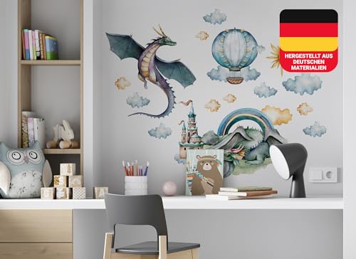 Osomhome Wandtattoo Kinderzimmer Mädchen & Junge: Drachen im Königstal (100x80cm) | Kinderzimmer & Babyzimmer Deko | Wandsticker & Wanddeko Kinderzimmer | Wandaufkleber, Wall Stickers os9607 von Osomhome