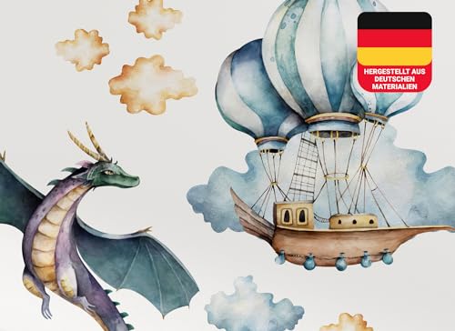 Osomhome Wandtattoo Kinderzimmer Mädchen & Junge: Drachen & Flugschiff (210x170cm) | Kinderzimmer & Babyzimmer Deko | Wandsticker & Wanddeko Kinderzimmer | Wandaufkleber, Wall Stickers os9606 von Osomhome