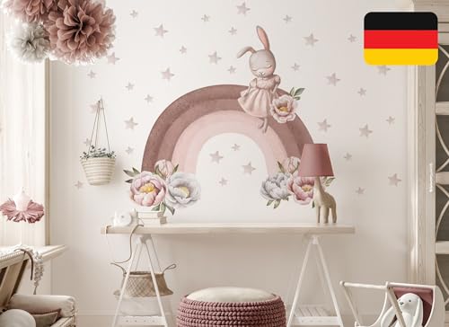 Wandtattoo Kinderzimmer: Hase & Regenbogen Babyzimmer Deko os2464 von Osomhome