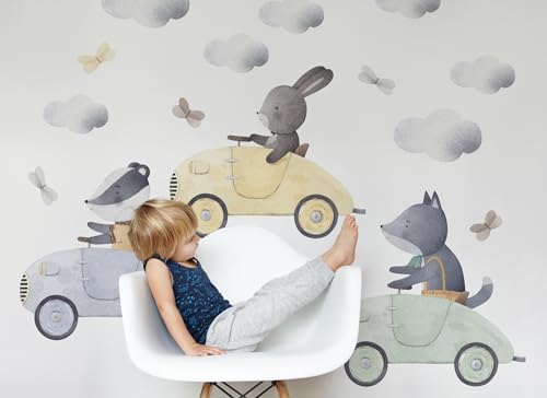 Osomhome Wandtattoo Kinderzimmer Mädchen & Junge: Tiere in Autos (100x50cm) | Kinderzimmer & Babyzimmer Deko | Wandsticker & Wanddeko Kinderzimmer | Wandaufkleber Kinderzimmer Wall Stickers os7786 von Osomhome