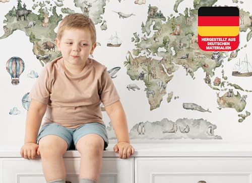 Osomhome Wandtattoo Kinderzimmer Mädchen & Junge: Weltkarte Tiere (120x70cm) | World Map Wall Decoration Wandsticker | Kinder & Babyzimmer Deko | Wall Stickers & Wanddeko Kinderzimmer os5093 von Osomhome