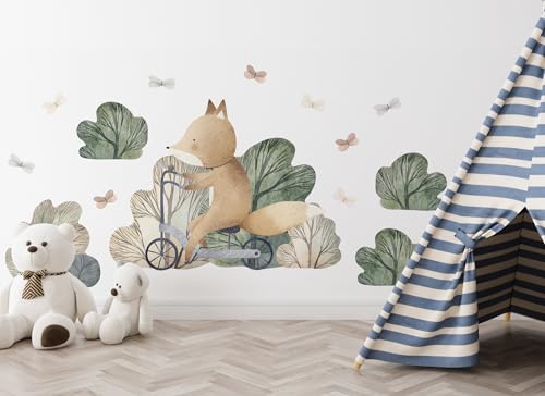 Osomhome - Wandtattoo Kinderzimmer - Wandtattoo Fuchs auf dem Fahrrad [130x70cm] | Wandtattoo Waldtiere, Wandtattoo Kinderzimmer Mädchen & Junge, Wandsticker Kinderzimmer, Wanddeko Babyzimmer | os7790 von Osomhome