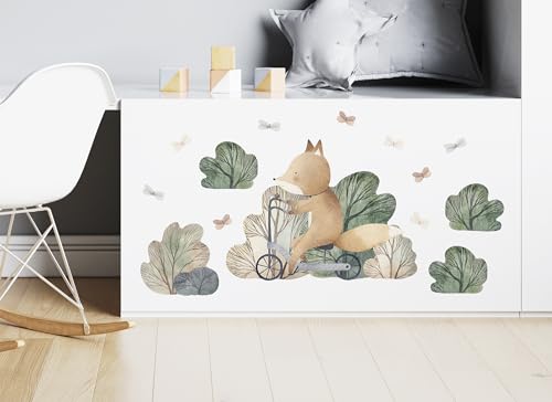 Osomhome - Wandtattoo Kinderzimmer - Wandtattoo Fuchs auf dem Fahrrad [80x40cm] | Wandtattoo Waldtiere, Wandtattoo Kinderzimmer Mädchen & Junge, Wandsticker Kinderzimmer, Wanddeko Babyzimmer | os7789 von Osomhome