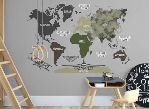 Osomhome Wandtattoo Weltkarte Armee (120x75cm) | World Map Wall Decoration Wandsticker | Deco Kinderzimmer Junge & Mädchen | Wandaufkleber Wandbild Kinderbilder Wandtattoo os5051 von Osomhome