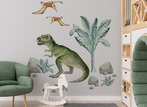 Osomhome Dino Wandtattoo Dinosaurier (150x110cm) I Wandsticker Dinosaurier | Wandaufkleber Wandbild Kinderbilder | Dino Deco Kinderzimmer Junge & Mädchen | T-rex os3270 von Osomhome