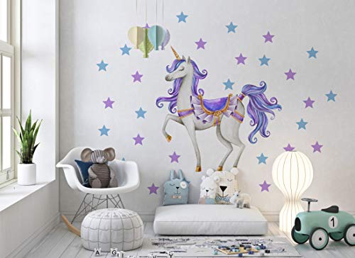 Wandaufkleber Einhorn Pastellfarben blau Wandbild I Sterne Kinderbilder Junge Kinderzimmer Mädchen Aufkleber Osomhome os2004 (230 x 180 cm) von Osomhome