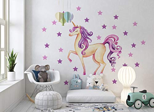 Wandaufkleber Einhorn Pastellfarben rosa Wandbild I Sterne Kinderbilder Junge Kinderzimmer Mädchen Aufkleber Osomhome os2010 (230 x 180 cm) von Osomhome