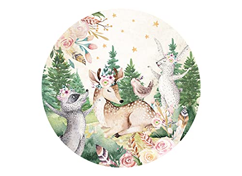 Wandtattoo Kreis Reh im Wald I Baum, Tiere Kinderbilder Junge Kinderzimmer Mädchen Aufkleber Osomhome 120x120 cm von Osomhome