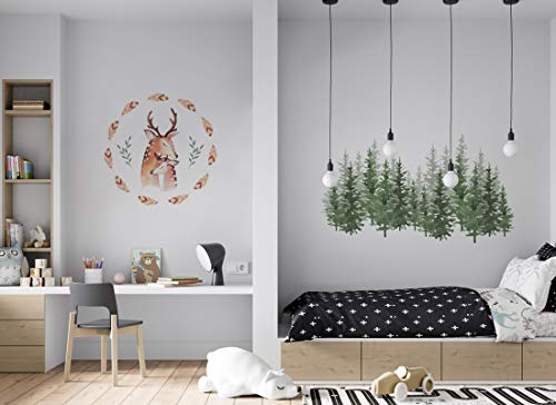 Wandtattoo Reh I Wald Feder Kinderbilder Junge Kinderzimmer Mädchen Aufkleber Osomhome os8803 (145x160cm) von Osomhome