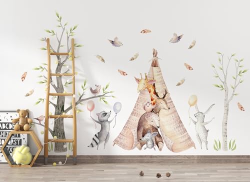 Osomhome | Wandtattoo Kinderzimmer Wanddeko Waldtiere I Wandsticker Jungenzimmer | Tapete Selbstklebend Wandbilder Jugendzimmer | os3665 (260x160cm) von Osomhome