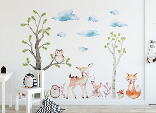 Wandtattoo Waldtiere I Blätter Reh Fuchs Vogel Wald Kinderbilder Junge Kinderzimmer Mädchen Aufkleber Osomhome os3660 (240x150cm) von Osomhome