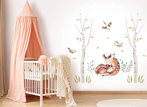 Wandtattoo Waldtiere I Blätter Reh Vogel Wald Kinderbilder Junge Kinderzimmer Mädchen Aufkleber Osomhome os3676 (125x115cm) von Osomhome