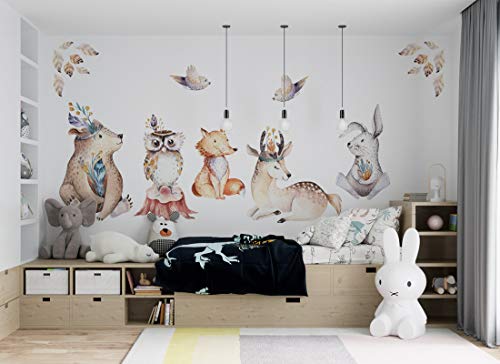 Wandtattoo Waldtiere I Reh Hase Fuchs Bär Vögel Kinderbilder Junge Kinderzimmer Mädchen Aufkleber Osomhome os8807 (145x120cm) von Osomhome