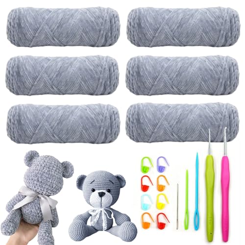 Osuter Chenille Wolle Zum Häkeln, 600g Himalaya Dolphin baby Wolle Chenille Baby Wolle Zum Stricken,Baby Wolle Samt Weiche Chenille Wolle Zum Häkeln Stricken Weiche Wolle (Grau) von Osuter