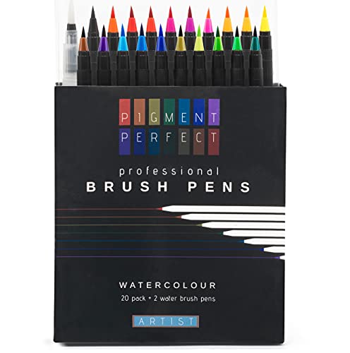 Aquarell Pinselstifte Set 20 Farben +2 Wasserstifte | Watercolor Brush Pen Set für Malen, handlettering stifte, Kunst und Handwerk | Handlettering Aquarellstifte pens | Kunstbedarf für Künstler von Ottergami