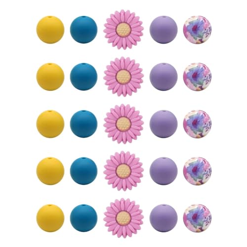 Otueidnsy Pfirsichweiße Gänseblümchen-Blumenform, Lose Silikonperlen, Runde Perlen, Abstandshalterperlen mit Elastischem Seil von Otueidnsy