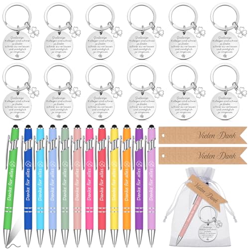 Otuuz 12 Sets Dankeschön Geschenke Inspirierend Kugelschreiber Motivation Schlüsselanhänger mit Beutel Danke Etikette Anhänger Kleine Abschiedsgeschenke für Kollegen Mitarbeiter(Klassisch,Bunt) von Otuuz