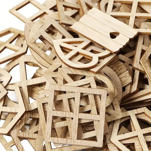 50 Stück Fee Gartentür, Fenster Form Holzstücke, Holz Mini Fenster Fee Haus DIY Kit, Holz Handwerk Verzierungen von Otzoan