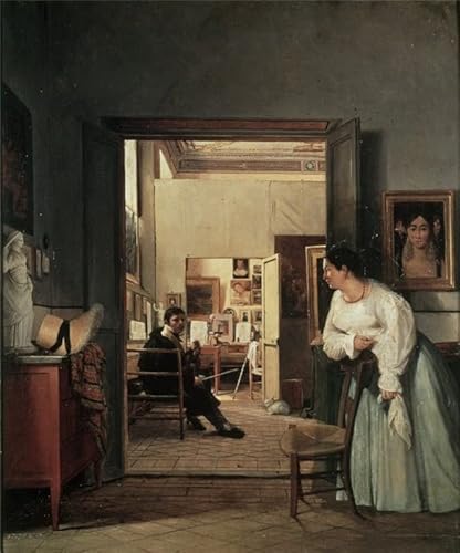 OuDeZjzhu Ölgemälde Wandbilder Wandkunst Bild Druck Leinwand Malerei Poster Das studio von ingres in by jean alaux Poster Bilder für Wanddekoration 60x90cm von OuDeZjzhu