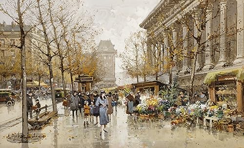 OuDeZjzhu Ölgemälde Wandbilder Wandkunst Bild Druck Leinwand Malerei Poster Pariser Straße im Herbst von Eugene Galien Laloue Poster Bilder für Wanddekoration 60x90cm von OuDeZjzhu