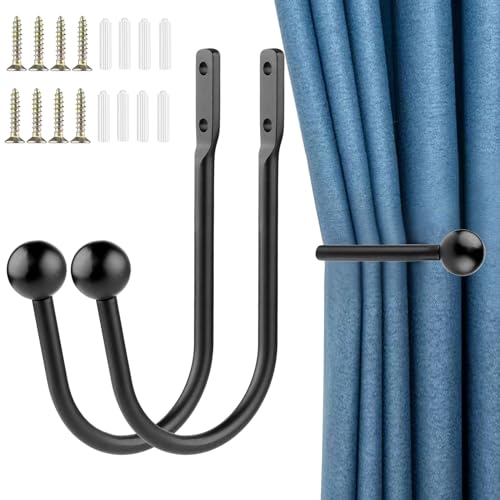 2 Stücke Raffhalter Für Vorhänge, Metall Raffhalter Für Gardinen U-Form Vorhang Halterung Gardinenhalter Wand Holdbacks Gardinen Klammern Zubehör Für Gardinenklammern Zuhause (Schwarz 2 stück) von OuMaiFeng