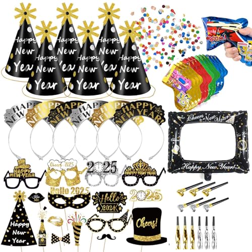 53 Silvester Deko 2025 Mit Aufblasbarer Fotorahmen Silvester Brille Haarbänder Partyhüte Happy New Year Fotoautomat Requisiten Zubehör Fotobox Accessoires Silvester Glücksbringer (Silvester Deko（A)) von OuMaiFeng