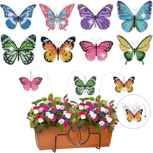 8 Stück Diamond Painting Schmetterling Sets, Diamond Painting Kinder Erwachsene Gartendekoration für Draußen und Drinnen Balkon Deko, Basteln für Kinder Diamont Painting Geschenk (Schmetterlinge) von OuMaiFeng