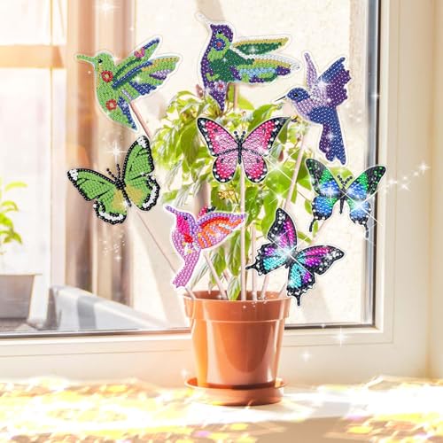 8 Stück Diamond Painting Schmetterling Sets, Diamond Painting Kinder Erwachsene Gartendekoration für Draußen und Drinnen Balkon Deko, Basteln für Kinder Diamont Painting Geschenk Für Mama Und Kinder von OuMaiFeng