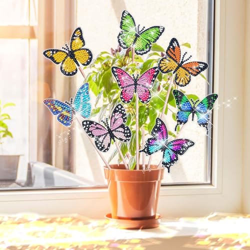 8 Stück Diamond Painting Schmetterling Sets, Diamond Painting Kinder Erwachsene Gartendekoration für Draußen und Drinnen Balkon Deko, Basteln für Kinder Diamont Painting Geschenk Für Mama Und Kinder von OuMaiFeng